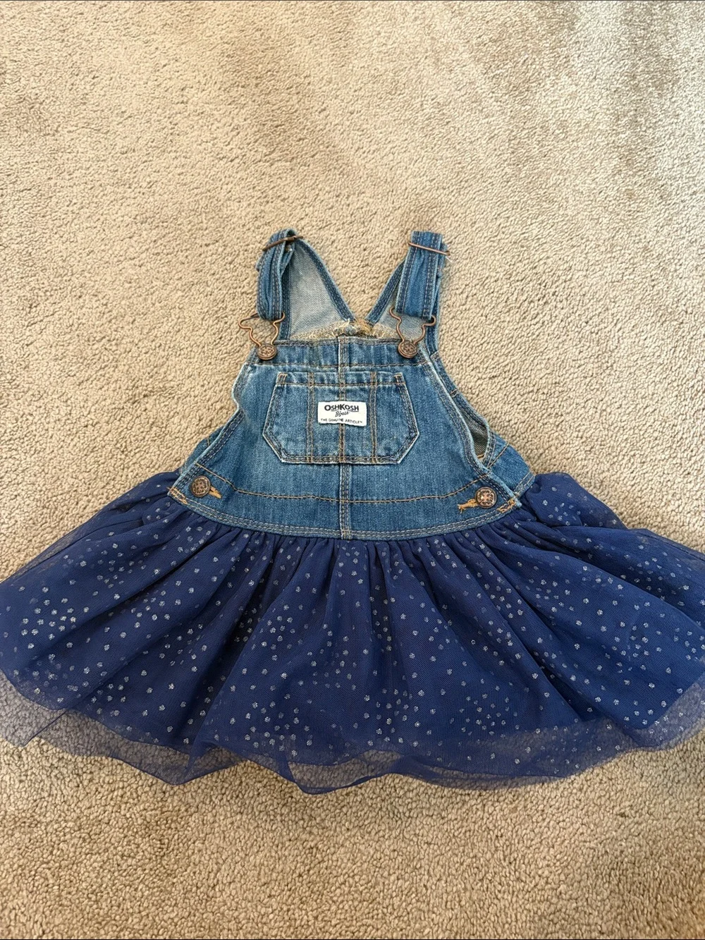 OshKosh B'gosh Blue Denim Tulle Skirt Overall Dress